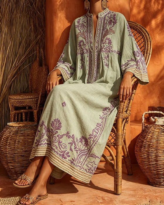 Klänning V-Ringning Etniskt Print Loose Fit