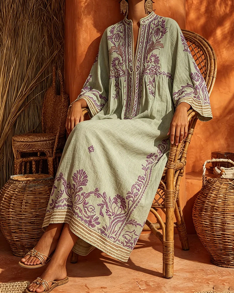 Klänning V-Ringning Etniskt Print Loose Fit