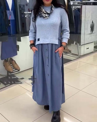 Klänning Casual Färgblocker Rundringning