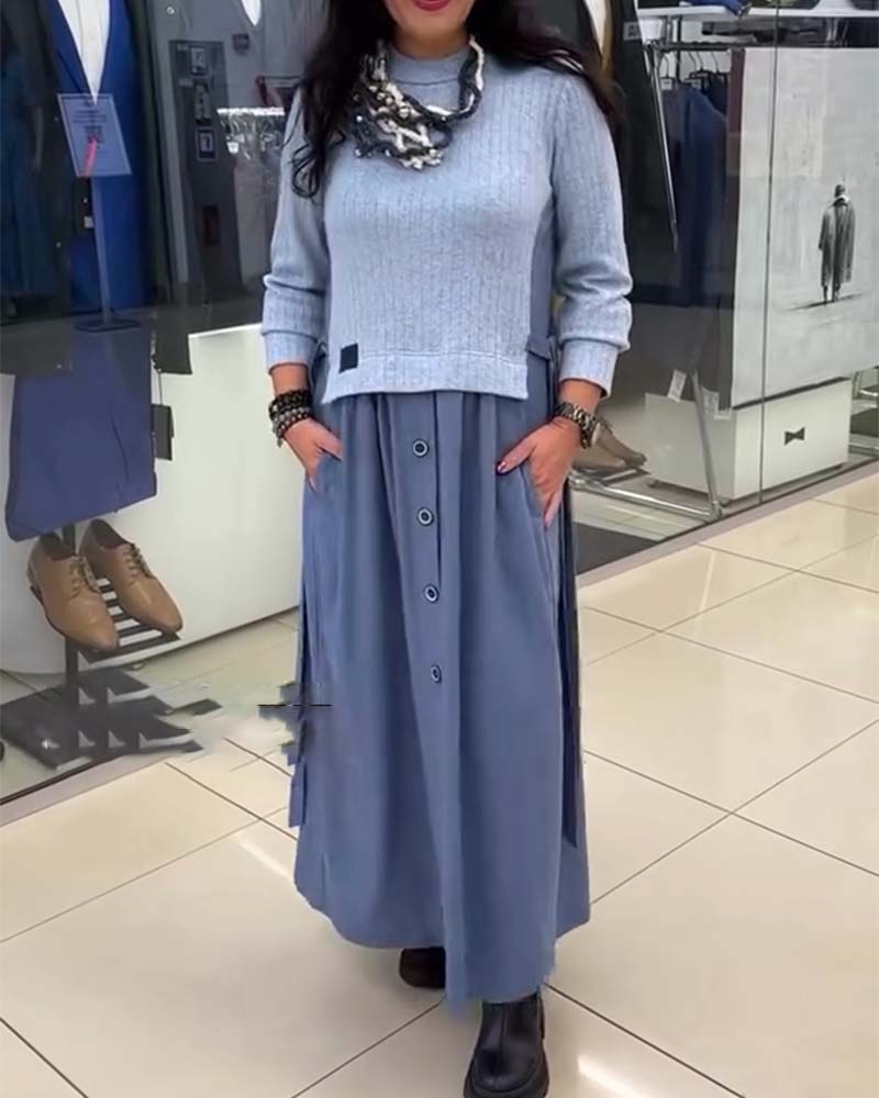 Klänning Casual Färgblocker Rundringning