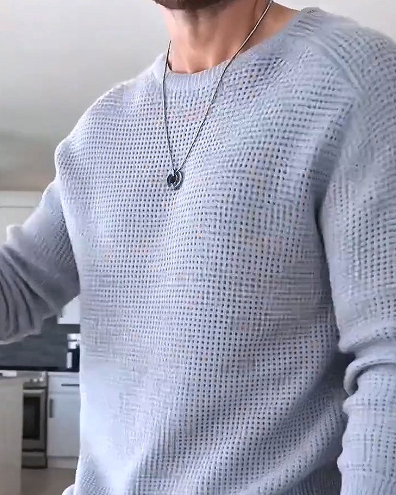 Pullover Herr Rund Halsning Vaffel Långärmad