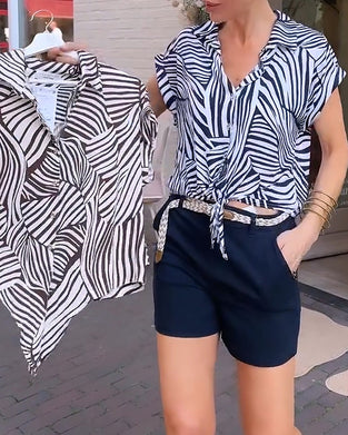 Blus Zebra Tryck Slag Kort Ärm