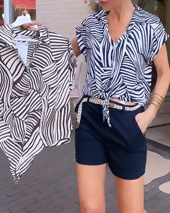 Blus Zebra Tryck Slag Kort Ärm