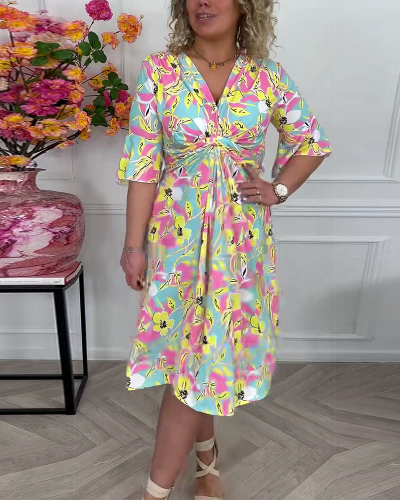 Klänning Färgblock Blommig Vridning Semester