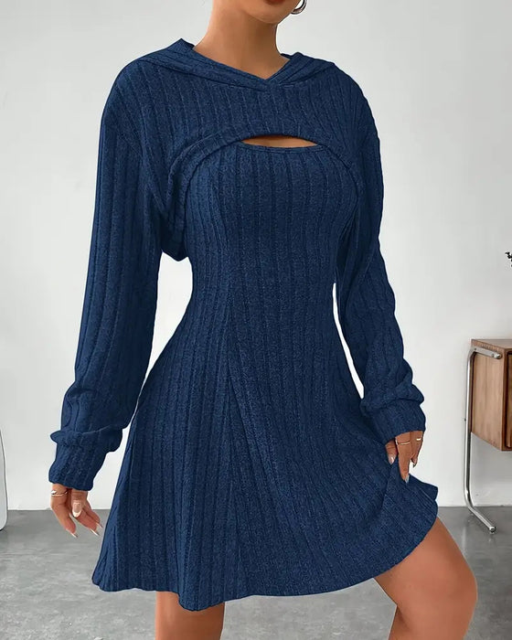 Set Hoodie Topp Linne Klänning Två Del