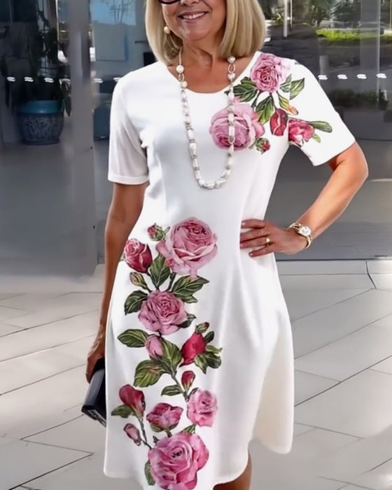 Klänning Kortärmad Rosprint Shift