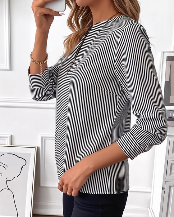 Blus Randig Patchwork Dragkedja Upp