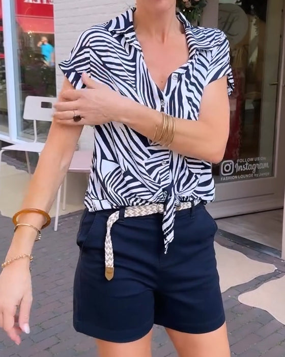 Blus Zebra Tryck Slag Kort Ärm