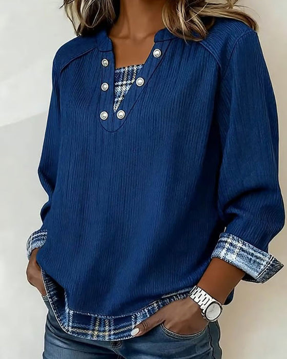 Sweatshirt Falsk Två Delar Pläd Långärmad