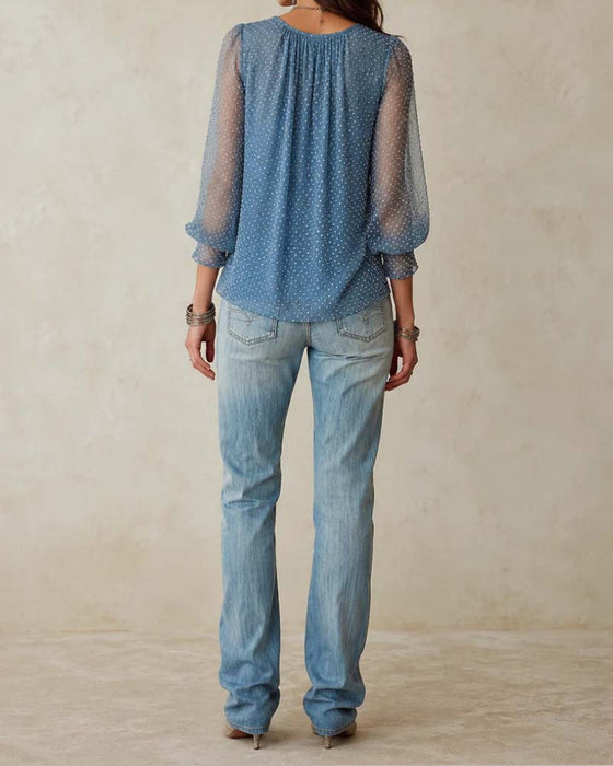Blus Slouchy Mock Neck Prickig Mesh