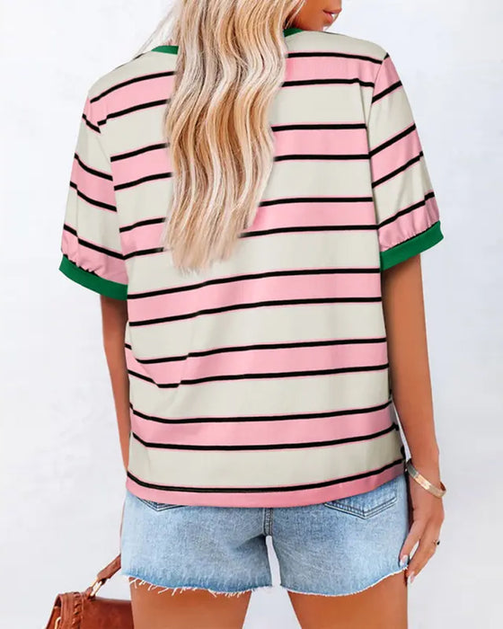 T-Shirt Färgblockerad Rand Raglan Ärm