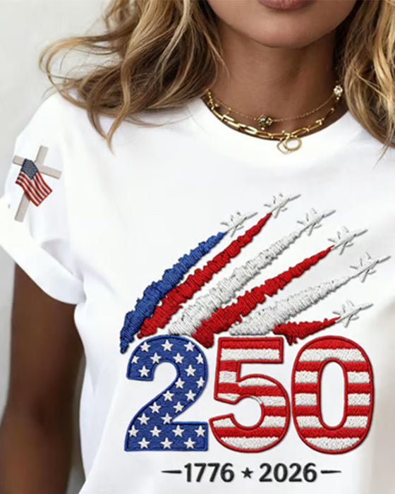 T-Shirt Flagga Plan Tryck Kort Ärm