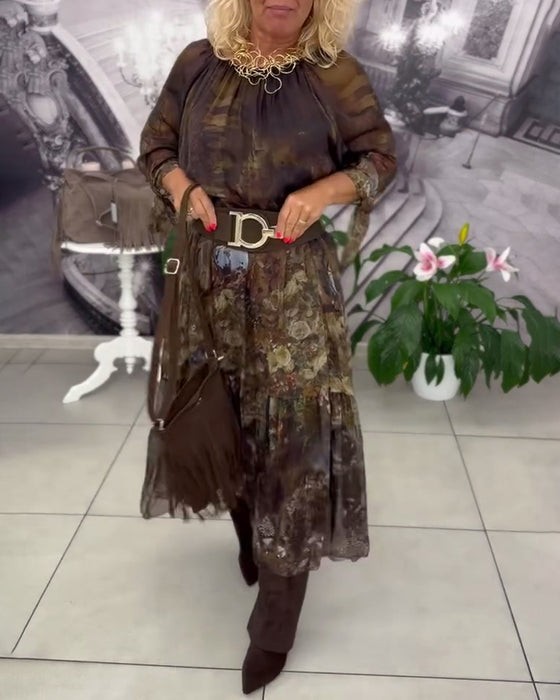 Klänning Elegant Blomtryck Lång