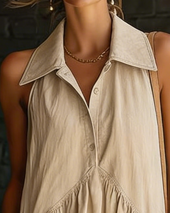 Klänning Ärmlös Skjortkrage Lång