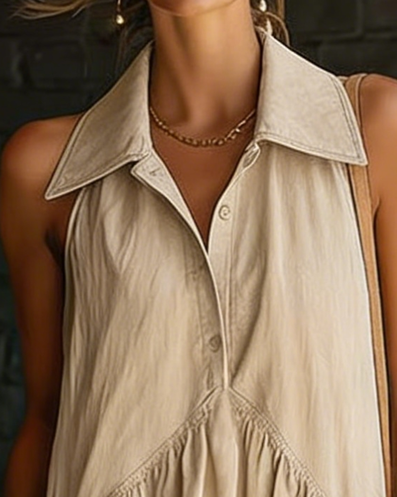 Klänning Ärmlös Skjortkrage Lång