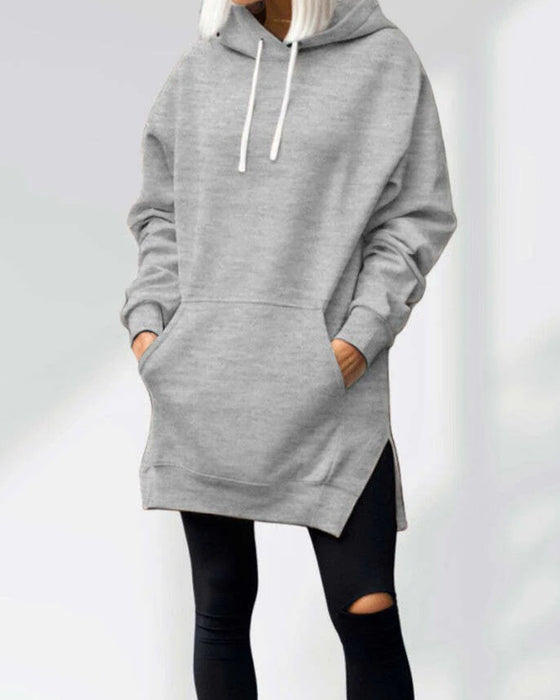 Hoodie Enfärgad Loose Fit Dragsko