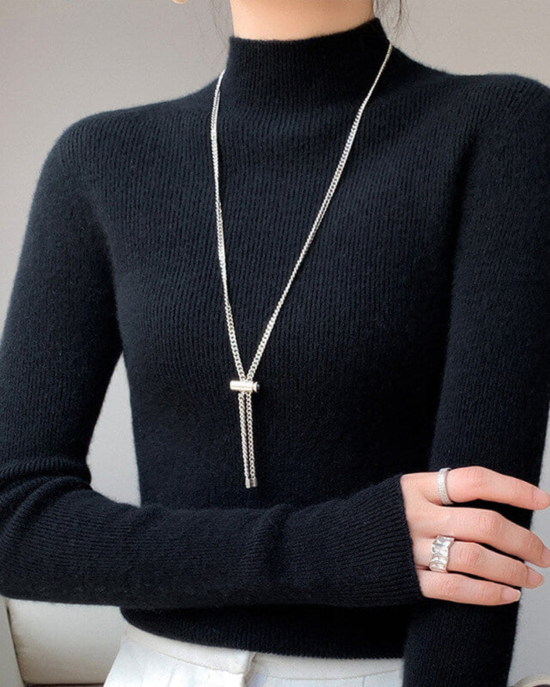 Stickad Tröja Med Halvhög Krage