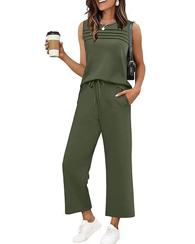 Tvådelad Set Veckad Väst Topp