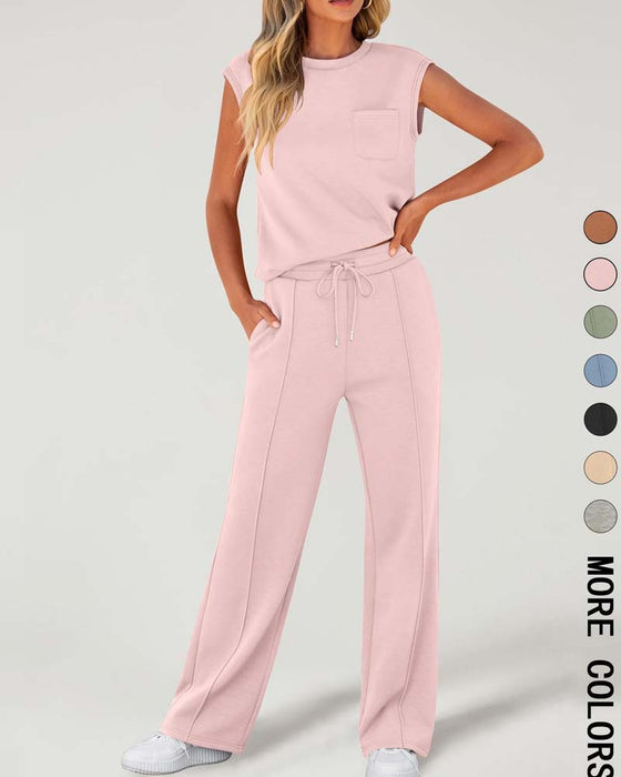 Set Enfärgad Ärmlös Kortärmad Casual