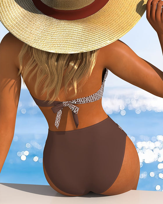 Bikini Halsrem Färgblock Korsband