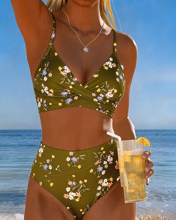 Bikini Sexig Korsvist Blommönster