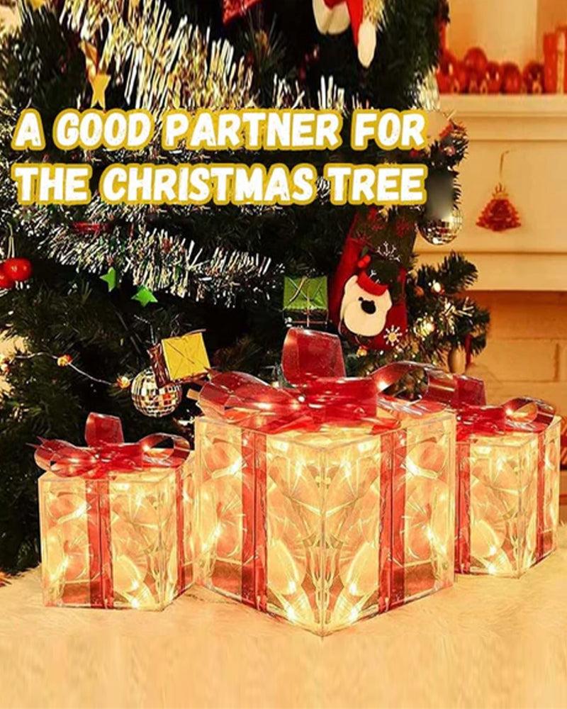 Juldekorationer I Form Av Glödande Presentlådor