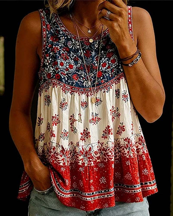 Tank Top Ärmlös Rundhalsad Bohemisk