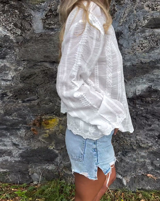 Skjorta Broderad Hålig Polo Krage Avslappnad