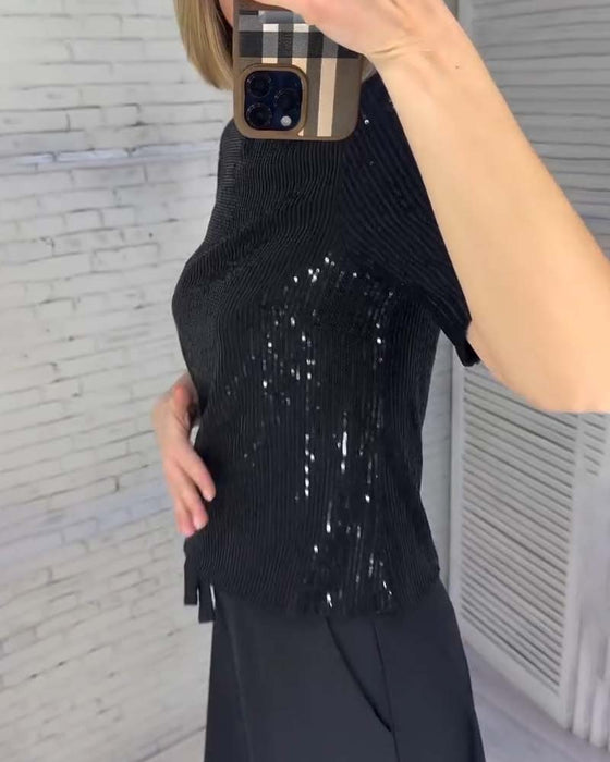 Slimmande Paljett T-Shirt Med Kort Ärm