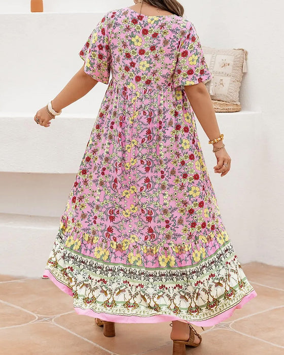Klänning Blommig Patchwork Etnisk