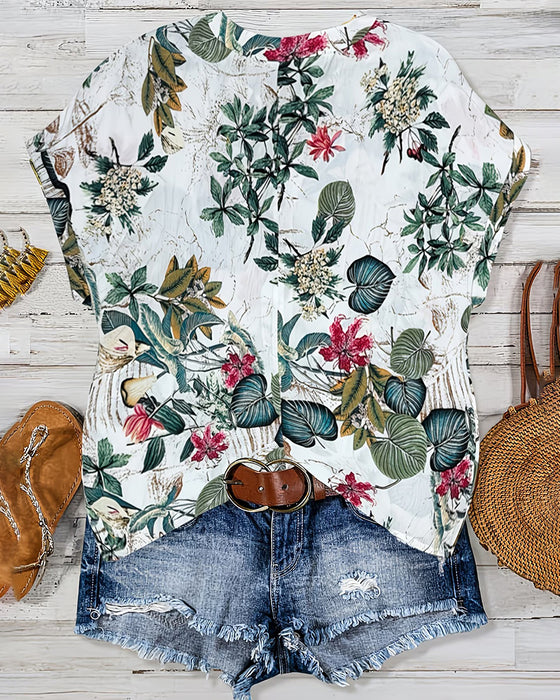 Blus V-Ringning Botaniskt Print Casual