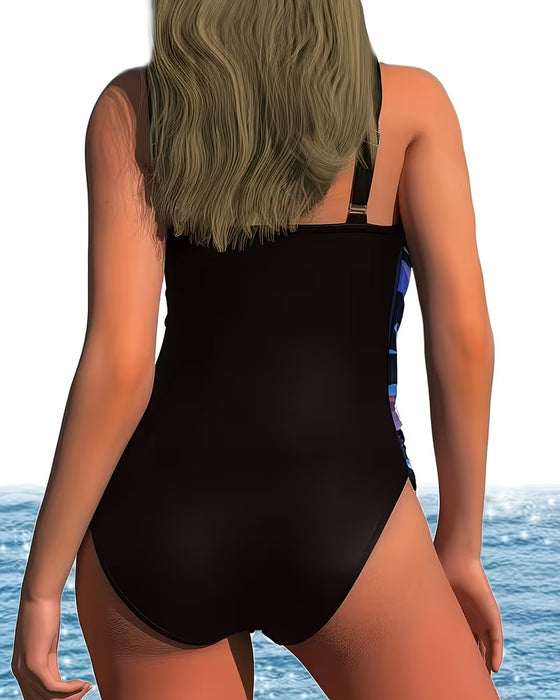 Hel Baddräkt Korssida Dragsko Randigt Print