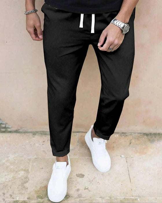 Herr Byxa Enfärgad Dragsko Slim Fit Croppad