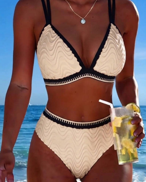 Bikini Färgblock Dubbelrem Texturerad