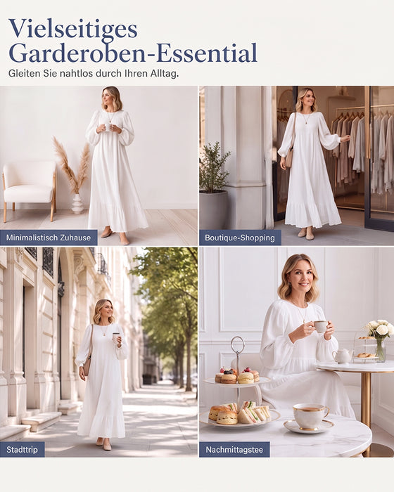 Klädning Rundhalsad Bubbel Ärm Ruffle