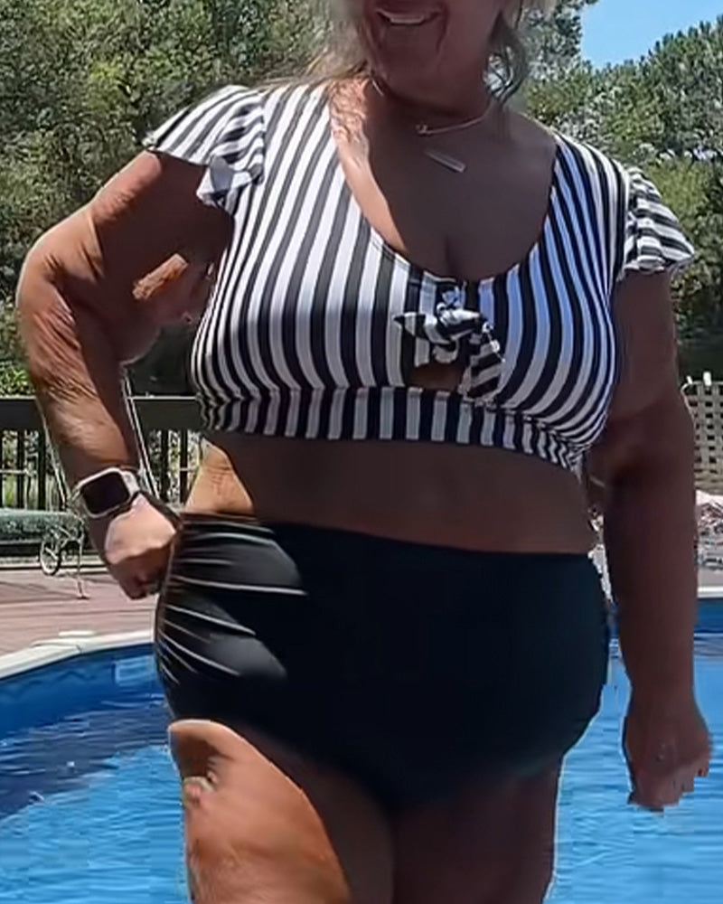 Bikini Randig Fladderärm U-Hals