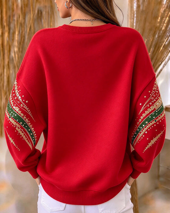 Sweatshirt Julträd Tryck Lång Ärm Lös
