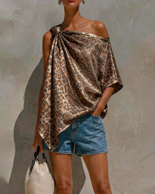 Blus Guld Folie Leopard Enaxlad Twist