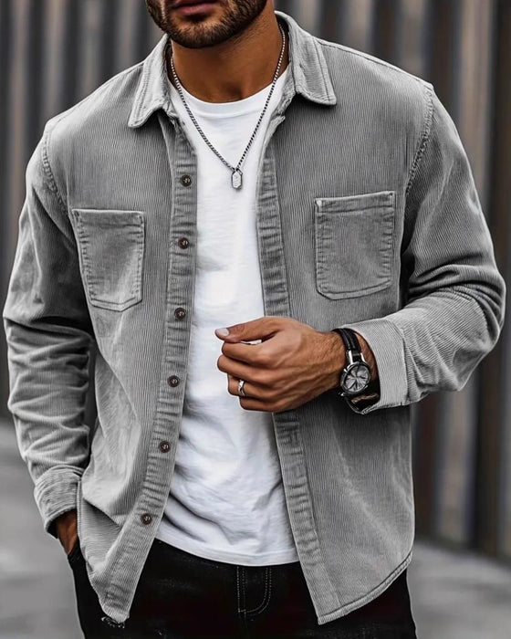 👔 Herr Casual Manchesterskjortjacka – Klassisk Textur Möter Vardagskomfort