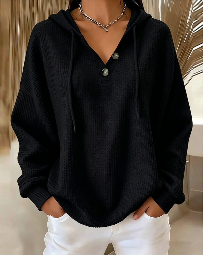 Sweatshirt Avslappnad Enfärgad Snörlina