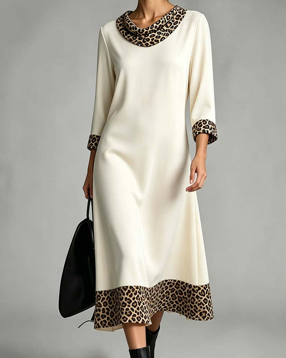 Klänning Slouchy Mock Neck Leopard Armbågslång Ärm