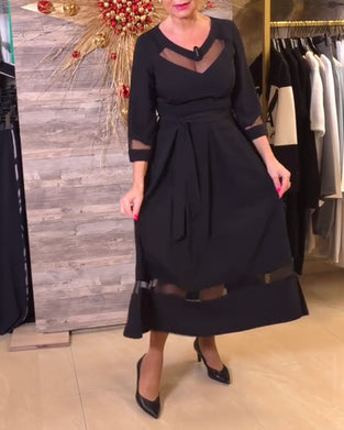 Klänning mode v-ringad mesh sömmar