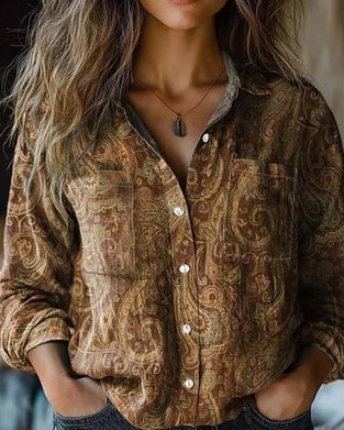 Skjorta Med Långa Ärmar Och Paisley-Mönster I Vintage-Stil