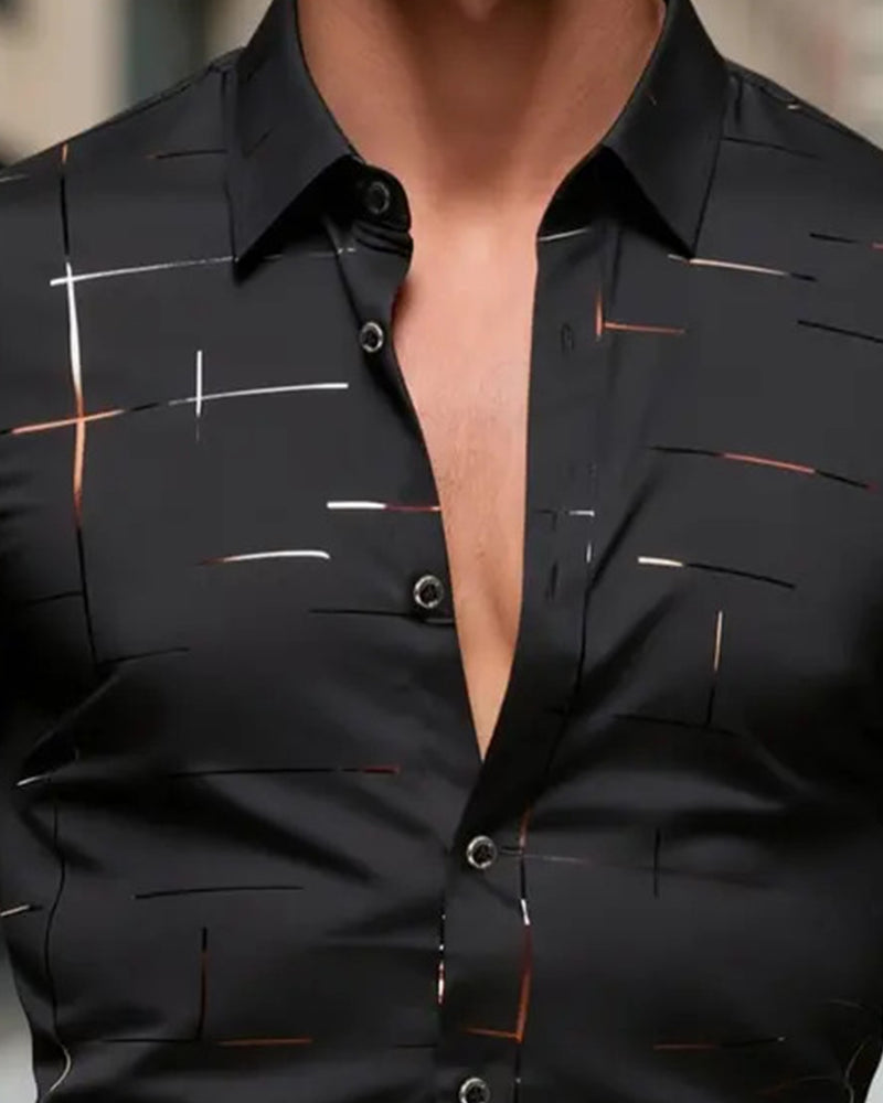 Herr Skjorta Nedvikt Krage Randigt Print Långärmad