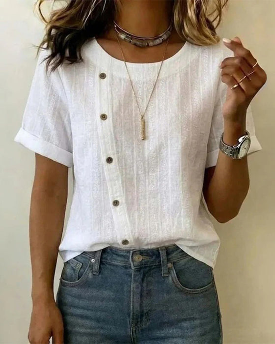 Blus Diagonal Knapp Kort Ärm