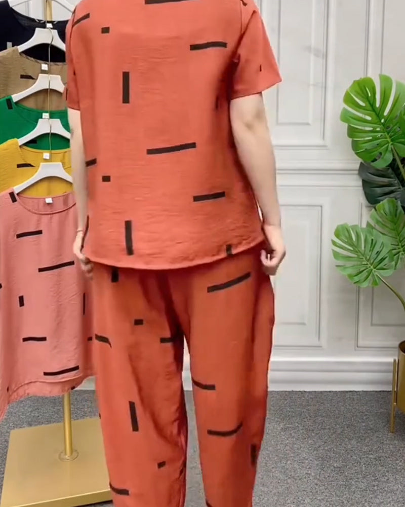 Tvådelad Set Geometrisk Tryck Avslappnad