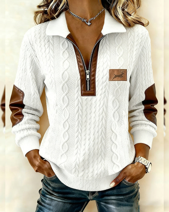 Långärmad Hoodie Med Blixtlås Och Färgblockning