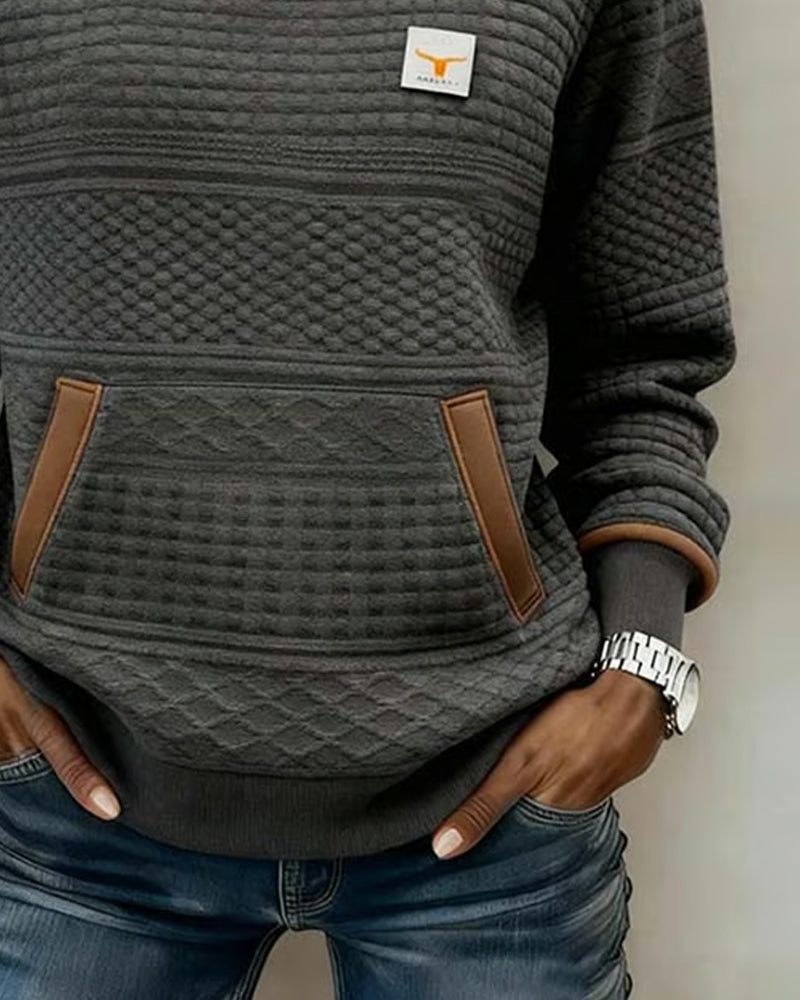 Hoodie Med Rund Halsringning Och Färgblockning