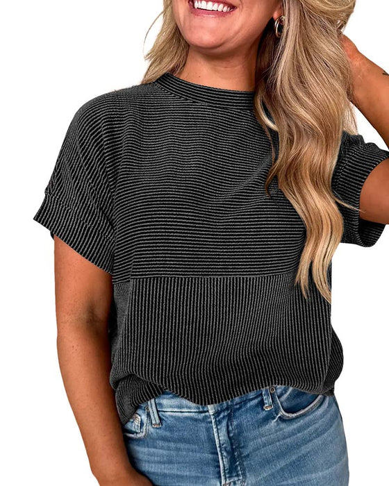 T-Shirt Randig Kort Ärm Rund Hals
