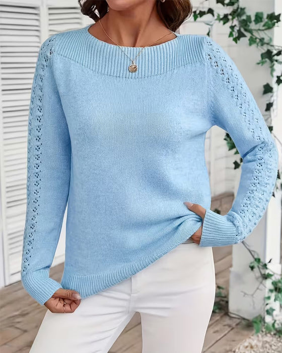 Pullover Båtringning Hål Ut Lång Ärm Stickad